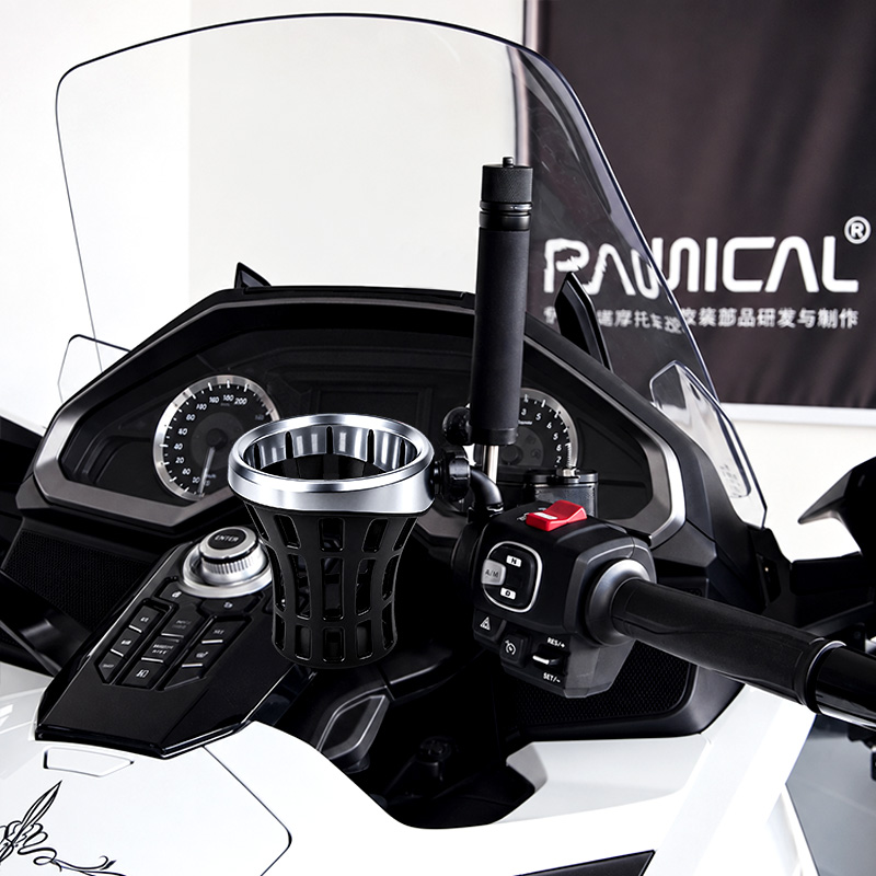 PANICAL Honda Gold Wing GL1800 16mm large drink holder installed on motorcycle 2018-2026 Pearl Chrome