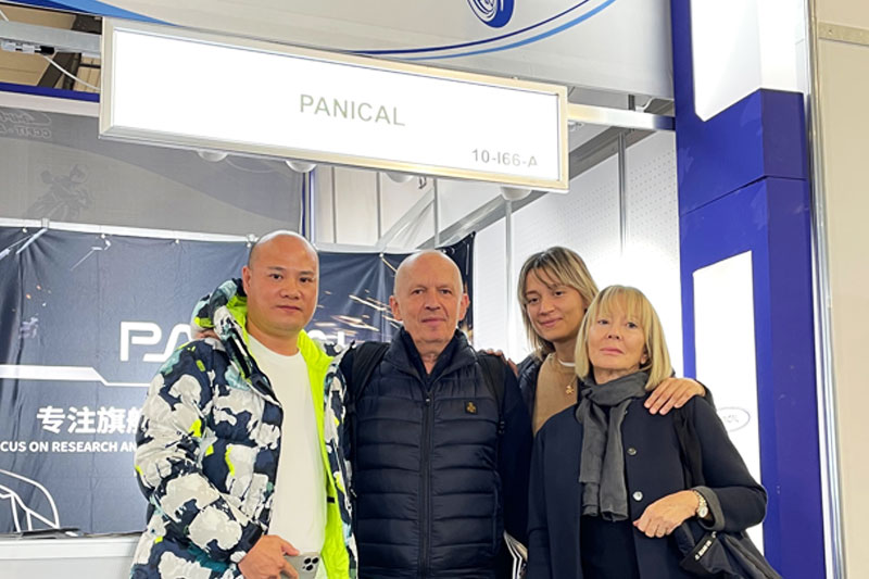 Visitors meeting at the PANICAL booth during the 2024 Milan Motorcycle Show