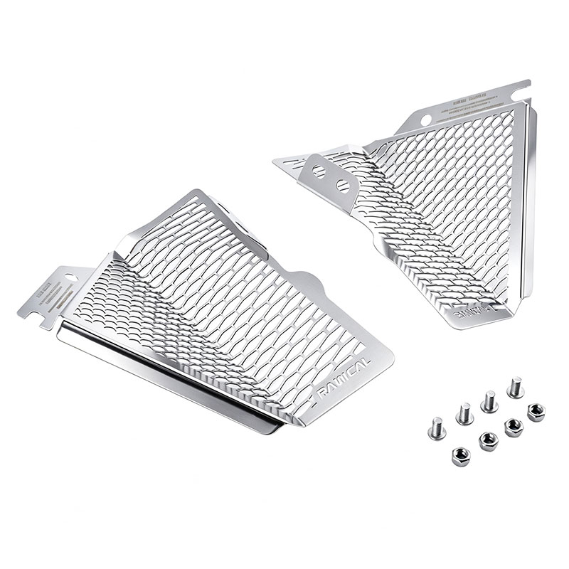 PANICAL silver radiator guard set with left and right panels and stainless steel mounting screws