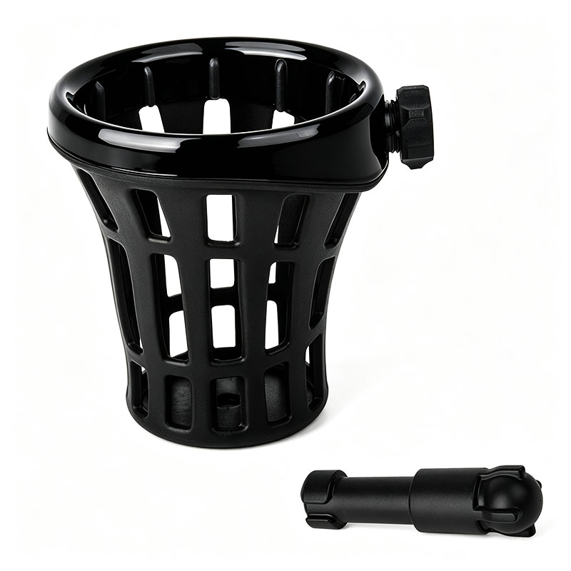 PANICAL Gloss Black 16mm drink holder shown with mounting components