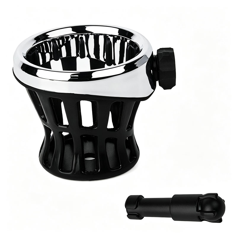 PANICAL small Bright Chrome 16mm drink holder shown with mounting components