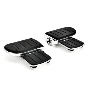 PANICAL Foldable Motorcycle Foot Pegs – Wide Silver Footrests