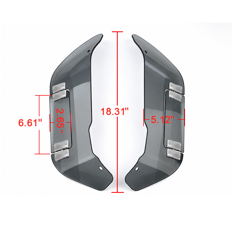 PANICAL Gold Wing GL1800 F6B Gray Side Air Deflectors dimensions showing 18.31 inch height and 5.12 inch panel width with pearl chrome hardware