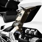 PANICAL Gold Wing GL1800 F6B Light Gray Side Air Deflectors with chrome hardware installed on the side fairing of a 2018-2026 Honda Gold Wing