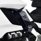 PANICAL Gold Wing GL1800 F6B Blue Gray Side Air Deflectors with chrome hardware installed on the side fairing of a 2018-2026 Honda Gold Wing