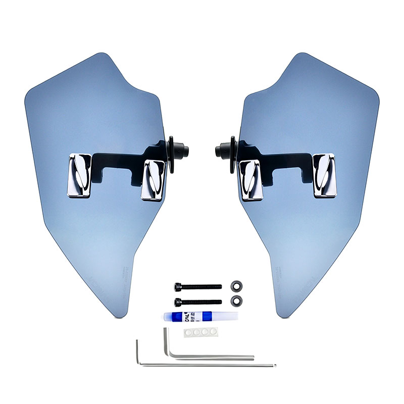 DS20241191-D-1 PANICAL Gold Wing GL1800 F6B Blue PMMA Hand Wind Deflectors adjustable left and right wide set with chrome hardware for 2018-2026 models