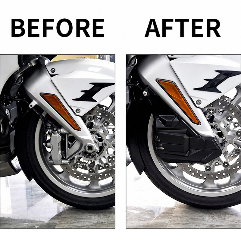 PANICAL Gold Wing Matte Black Front Brake Caliper Covers before and after installation 2018-2026