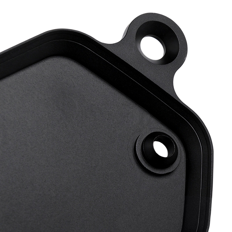 PANICAL Gold Wing clutch reservoir extension mount base CNC machining and black anodized finish detail